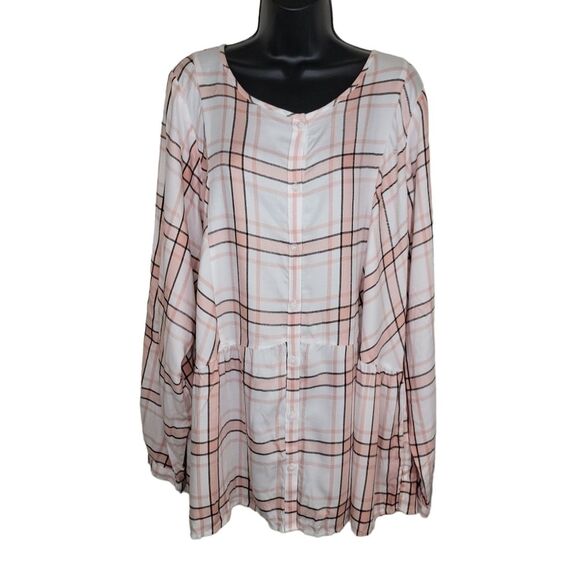 Lane Bryant peplum plaid blouse top size 22 - Picture 1 of 6